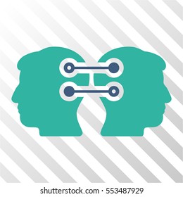 Dual Heads Interface Connection vector pictogram. Illustration style is flat iconic bicolor cobalt and cyan symbol on a hatch transparent background.