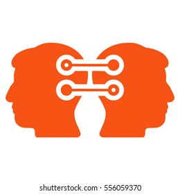 Dual Heads Interface Connection vector pictograph. Style is flat graphic symbol, orange color, white background.