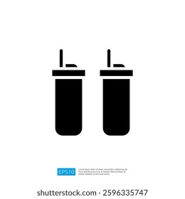 Dual Icons of Two Soft Drink Containers with Straws in Minimalist Black and White Design