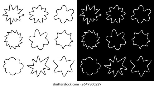 Iluminação dupla e análise comparativa de formas claras e escuras. Ilustrações vetoriais desenhadas à mão.