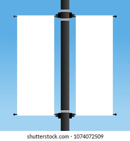 Dual Lamp Post Banner Blank Mockup Template Vector