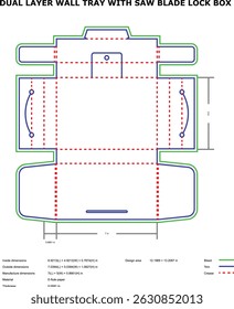 Dual layer wall tray saw blade lock box die-cut template