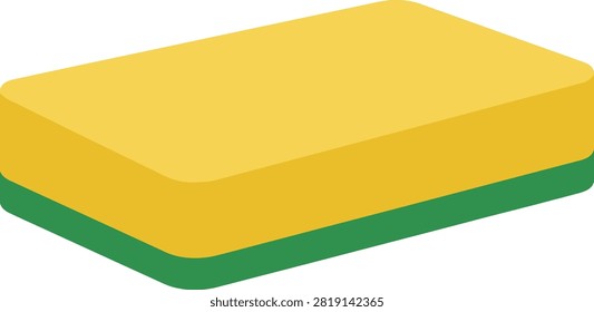 Dual layered yellow and green kitchen cleaning sponge illustration with cleaning scrubber domestic