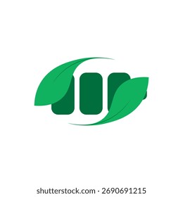 Ícone de bateria de folha dupla. Duas folhas abraçando células, emblema de energia limpa.