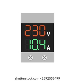 Dual LED display digital voltage and current meter. Vector illustration isolated on a white background