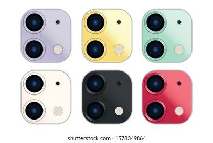 Dual Lens Camera of Smartphone Multiple colors.Isolate on white background.