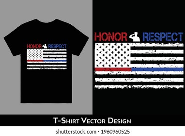  DUAL LINE RED BLUE HONOR RESPECT T-SHIRT VECTOR DESIGN HIGH-QUALITY DESIGN