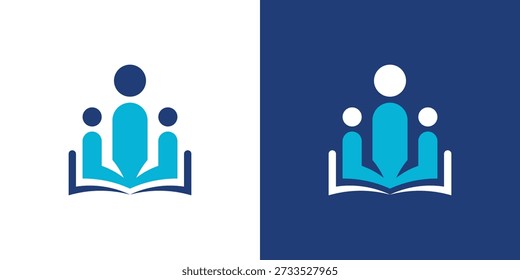 Logotipo de duplo significado que combina um livro e elementos de pessoas, simbolizando educação, compartilhamento de conhecimento, aprendizagem e desenvolvimento centrado no ser humano.