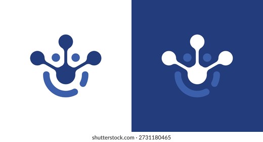 Logotipo de duplo significado que combina elementos de conexão e pontos, simbolizando rede, integração, comunicação e conectividade digital perfeita.