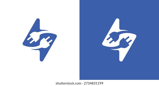 Logotipo de duplo significado que combina flash e ficha, simbolizando potência, conectividade rápida, eficiência energética e soluções modernas de eletricidade ou tecnologia.