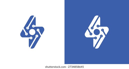 Logotipo de duplo significado que combina elementos de flash e tecnologia, simbolizando velocidade, inovação, potência e soluções digitais rápidas e eficientes.