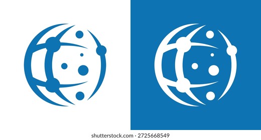 Logotipo de duplo significado que combina um globo e pontos conectados, simbolizando redes globais, conectividade, comunicação e sistemas digitais integrados.
