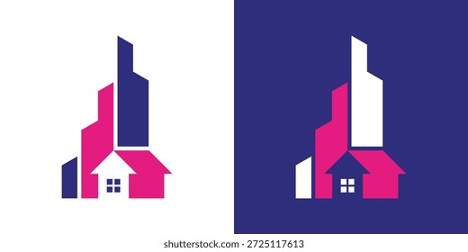 Dual meaning logo combining a house and property building, symbolizing real estate, investment, stability, and modern architectural growth with a professional identity.