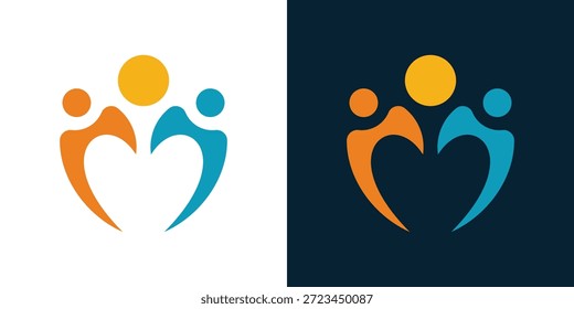 Logotipo de duplo significado que combina figuras humanas e elementos de trabalho em equipe, simbolizando parceria, unidade, colaboração e objetivos compartilhados com uma identidade profissional moderna.
