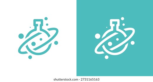 Dual meaning logo combining lab and molecule elements, symbolizing research, science, innovation, and advanced laboratory technology solutions.