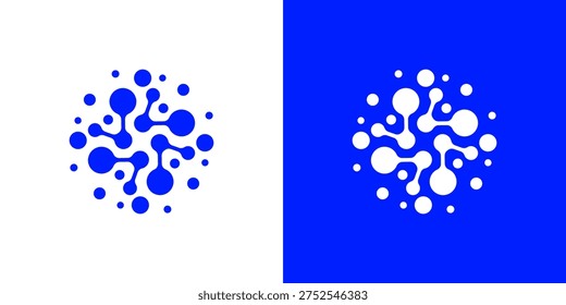 Dual meaning logo combining molecule and dot connection elements, symbolizing scientific innovation, networking, data connectivity, and advanced technological collaboration.