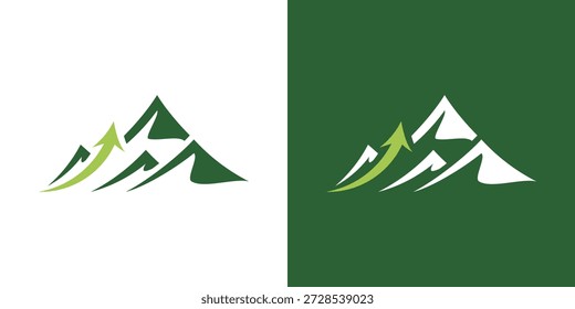 Logotipo de doble significado que combina una montaña y una flecha, que simboliza la ambición, el progreso, la dirección, el crecimiento y la búsqueda de objetivos más altos.