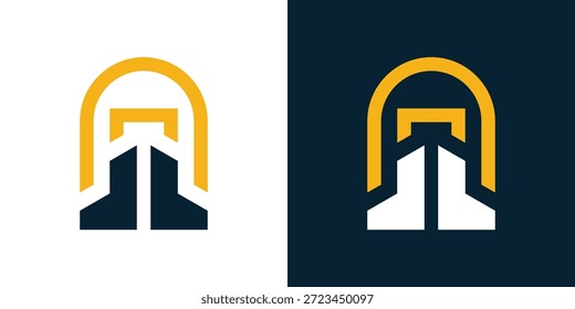 Logotipo com duplo significado que combina uma porta aberta e um edifício, simbolizando oportunidades, acesso, crescimento e novos começos dentro de uma identidade arquitetônica ou empresarial moderna.