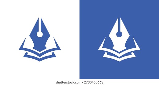 Dual meaning logo combining a pen and book, symbolizing knowledge, education, writing, learning, and intellectual growth.