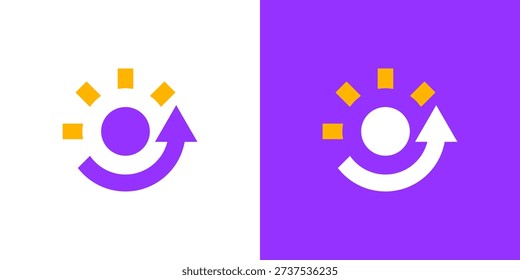 Dual meaning logo combining people, sun, and an upward arrow, symbolizing positive energy, growth, leadership, and progress toward a brighter future.