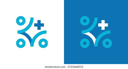Logotipo de doble significado que combina un símbolo plus y Elementos de las personas, simbolizando el crecimiento, la Asistencia, la colaboración y las soluciones positivas centradas en el ser humano.