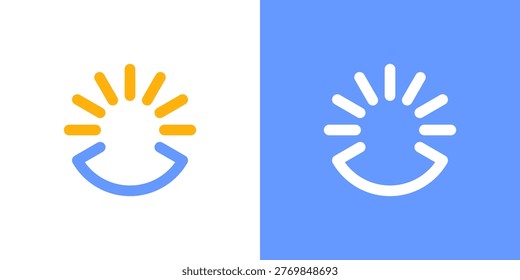 Dual meaning logo combining smile and sunrise elements, symbolizing positivity, happiness, new beginnings, optimism, and a bright, uplifting brand experience.
