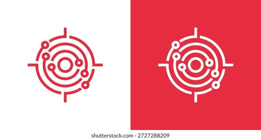 Logotipo de doble significado que combina un objetivo y Elementos de circuitos tecnológicos, simbolizando la precisión, la innovación, el enfoque basado en datos y las soluciones digitales inteligentes.