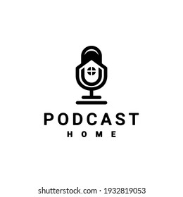 Diseño de logotipo de doble significado Combinación de micrófono y podcast casero