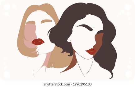 Dual minimalist Portraits of beautiful interracial Women. 