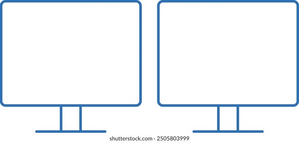 Dual monitor, 2-screen, editable line vector icon illustration of a computer monitor