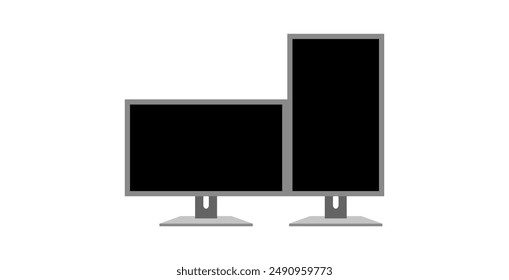 Dos monitores uno al lado del otro, una Vertical y la otra Horizontal. Paisaje, retrato, Plantilla, en blanco, configuración, maqueta, codificación, programación, diseño. Vector