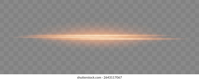 Dual orange horizontal light beams with soft glow and motion blur on transparent background. Futuristic energy streak ideal for UI design, sci-fi overlays, or speed effects.
