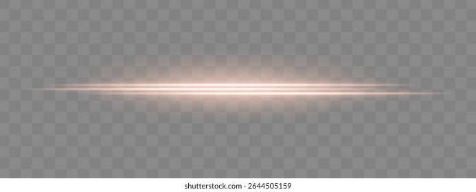 Dual orange horizontal light beams with soft glow and motion blur on transparent background. Futuristic energy streak ideal for UI design, sci-fi overlays, or speed effects.