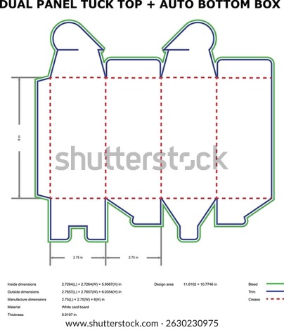 Dual panel tuck top auto bottom box diecut template