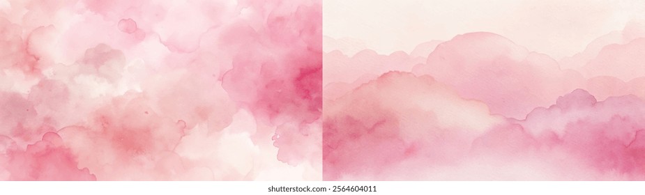 Dual panels of soft pink and cream watercolor clouds create a serene and elegant backdrop.