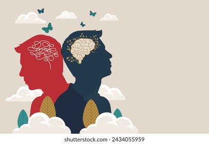 Personalidad dual con metáfora trastorno bipolar mental. ilustración vectorial