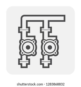 Dual pump or dual water pressure system and pipeline vector icon. To increase efficiency, flow and pressure of fluid and reduce pressure drop and less power needed. Ready for failure of critical.