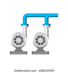 Dual pump or dual water pressure system and pipeline vector icon. To increase efficiency, flow and pressure of fluid and reduce pressure drop and less power needed. Ready for failure of critical.