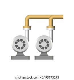 Dual pump or dual water pressure system and pipeline vector icon. To increase efficiency, flow and pressure of fluid and reduce pressure drop and less power needed. Ready for failure of critical.