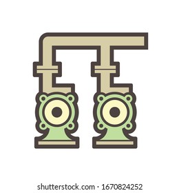 Dual pump or dual water pressure system and pipeline vector icon. To increase efficiency, flow and pressure of fluid and reduce pressure drop and less power needed. Ready for failure of critical.