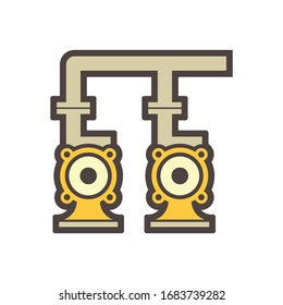 Dual pump or dual water pressure system and pipeline vector icon. To increase efficiency, flow and pressure of fluid and reduce pressure drop and less power needed. Ready for failure of critical.
