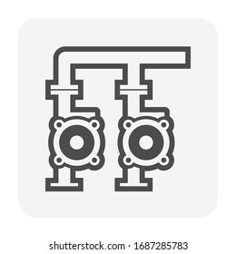 Dual pump or dual water pressure system and pipeline vector icon. To increase efficiency, flow and pressure of fluid and reduce pressure drop and less power needed. Ready for failure of critical.