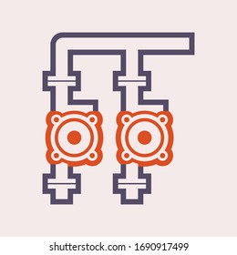 Dual pump or dual water pressure system and pipeline vector icon. To increase efficiency, flow and pressure of fluid and reduce pressure drop and less power needed. Ready for failure of critical.