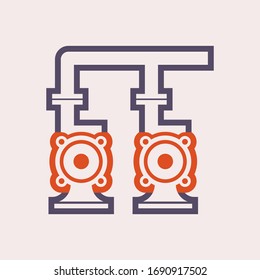 Dual pump or dual water pressure system and pipeline vector icon. To increase efficiency, flow and pressure of fluid and reduce pressure drop and less power needed. Ready for failure of critical.