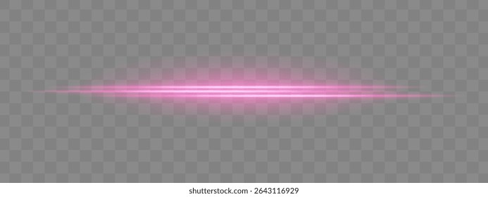 Dual purple horizontal light beams with soft glow and motion blur on transparent background. Futuristic energy streak ideal for UI design, sci-fi overlays, or speed effects.