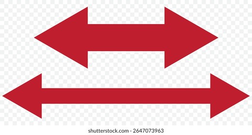 Dual Red sided curved arc arrow shape. Red Double ended arrow illustration on Transparent Background. EPS 10.