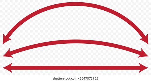 Dual Red sided curved arc arrow shape. Red Double ended arrow illustration on Transparent Background. EPS 10.