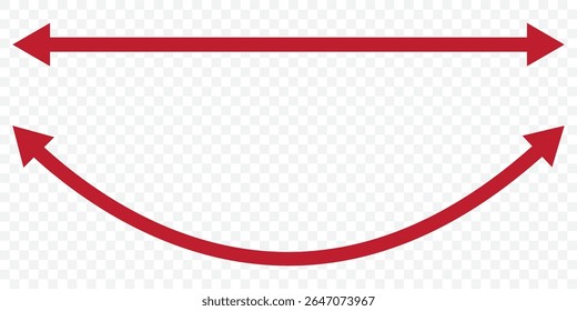 Dual Red sided curved arc arrow shape. Red Double ended arrow illustration on Transparent Background. EPS 10.
