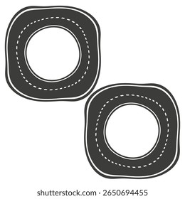 Dual road loops. Rounded square paths. Transport Vector icon. Dynamic route pair.