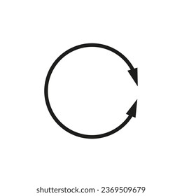 Dual round arrow in circle shape. Circular curved thin long double ended arrow. Vector illustration. 